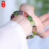 孤品 琉瓤翠衣·收藏级高冰碧玺西瓜手链亲宝水晶桶珠手串饰品