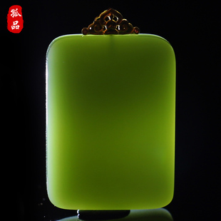 瓷月涵光·18K金瓷蓝和田玉吊坠碧玉平安牌项坠玉石饰品 孤品