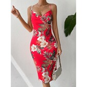 欧美风夏季 连衣裙 显瘦大花图案无袖 新款 性感Sexy吊带露背系带修身