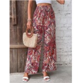 松紧腰印花时尚 百搭休闲阔腿裤 长裤 波西米亚春夏新款 防晒沙滩裤 女
