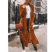 欧美速卖通春秋新品 外套百搭女 风衣开衫 时尚 宽松金丝绒弹力中长款