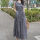 胖MM印花系带收腰气质通勤休闲无袖 韩版 圆领大码 中长背心裙DRESS