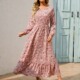 圆领碎花印花收腰A字波西米亚长袖 法式 连衣裙长裙女DRESS 新款 春季