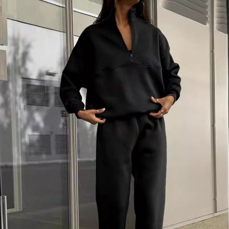 欧美秋冬抓绒立领宽松拉链套头长袖卫衣束脚长裤休闲运动两件套装,女装/女士精品,时尚套装,淘宝优惠券,粉丝福利购,淘宝优惠卷