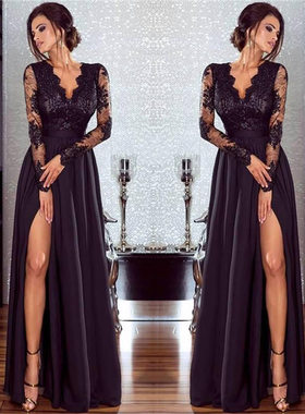 欧洲站长袖连衣裙sexydress