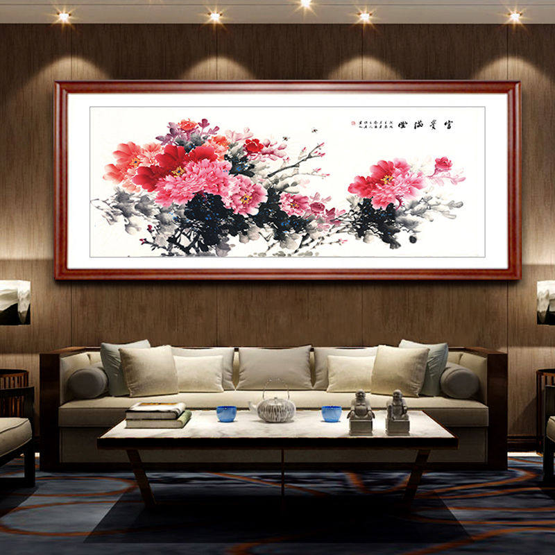 花开富贵牡丹图挂画带框客厅装饰画餐厅背景墙风水花鸟字画国画