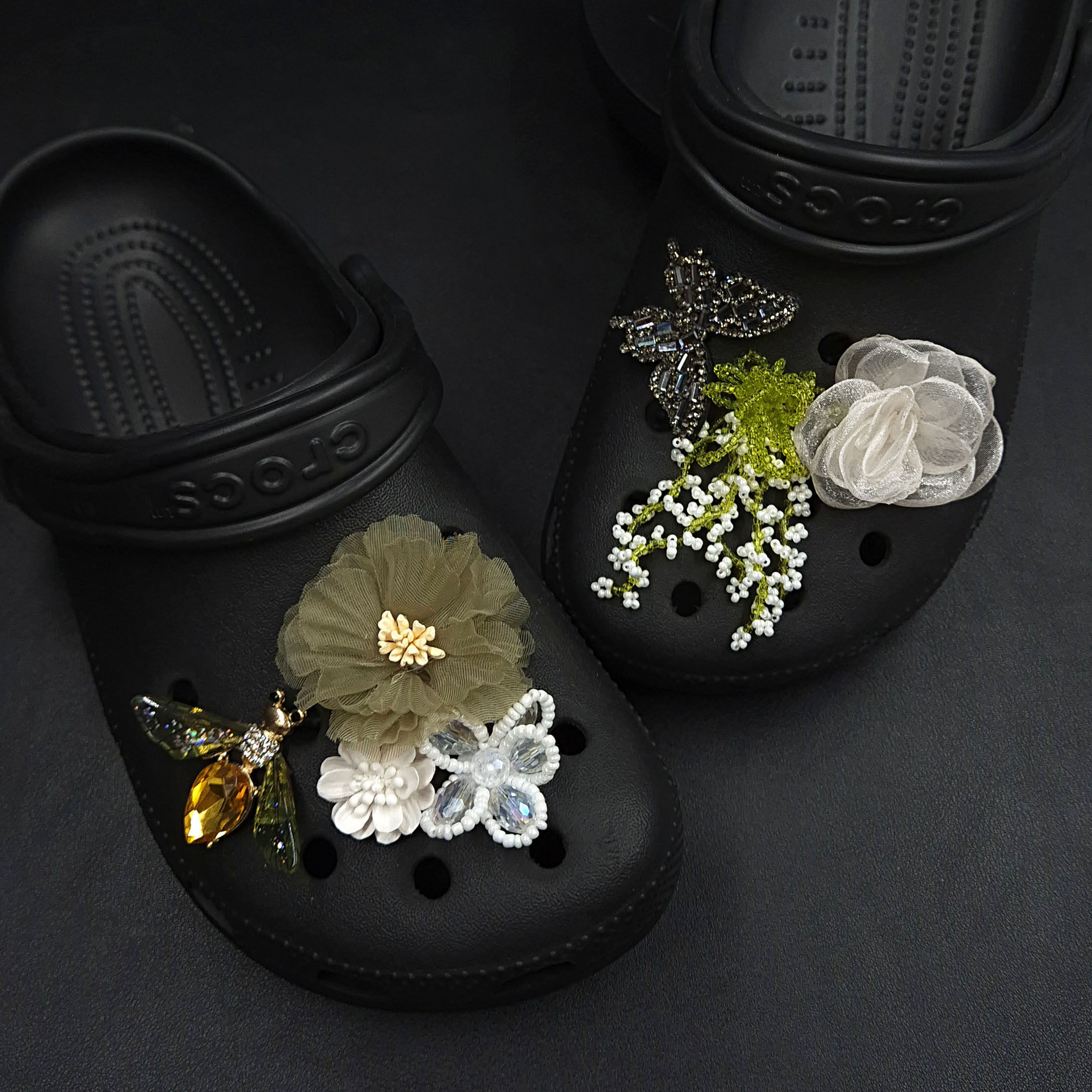 原创卡骆驰crocs洞洞鞋配饰芭蕾鞋高级感蝴蝶绝美鞋花朵串珠卡扣