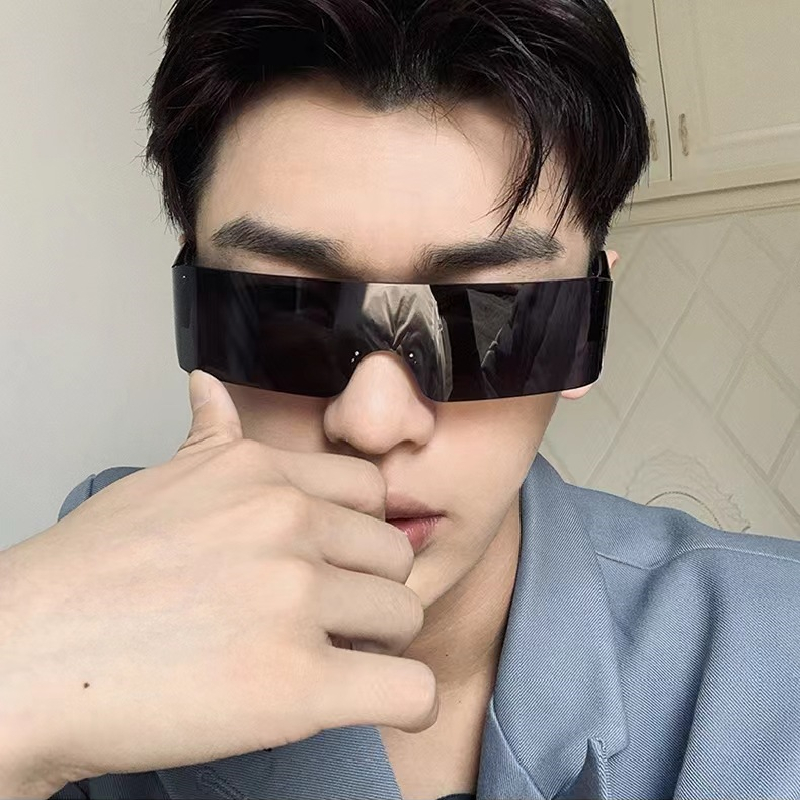 一体镜片防风沙护目镜自行车骑行黑框墨镜男女跑步科技感太阳眼镜