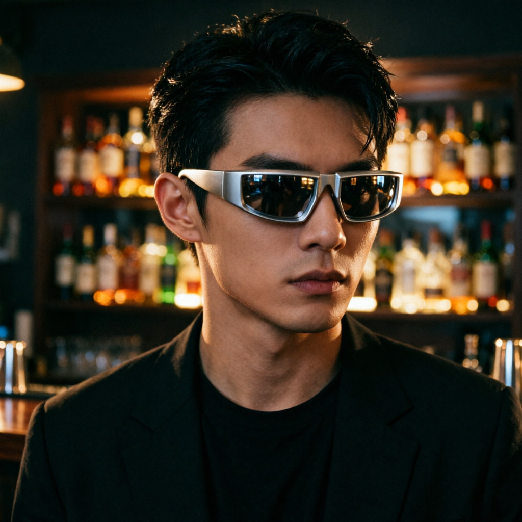 未来感银色太阳眼镜男AI风格墨镜个性街头摩托车骑行遮阳酒吧蹦迪