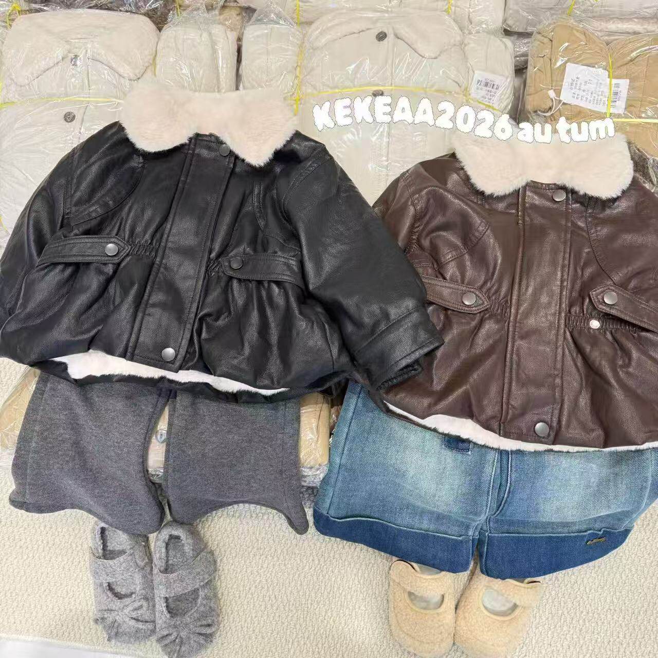 童装男女宝宝加绒皮衣外套秋冬加厚毛领拉链棉服保暖翻领冬装外套