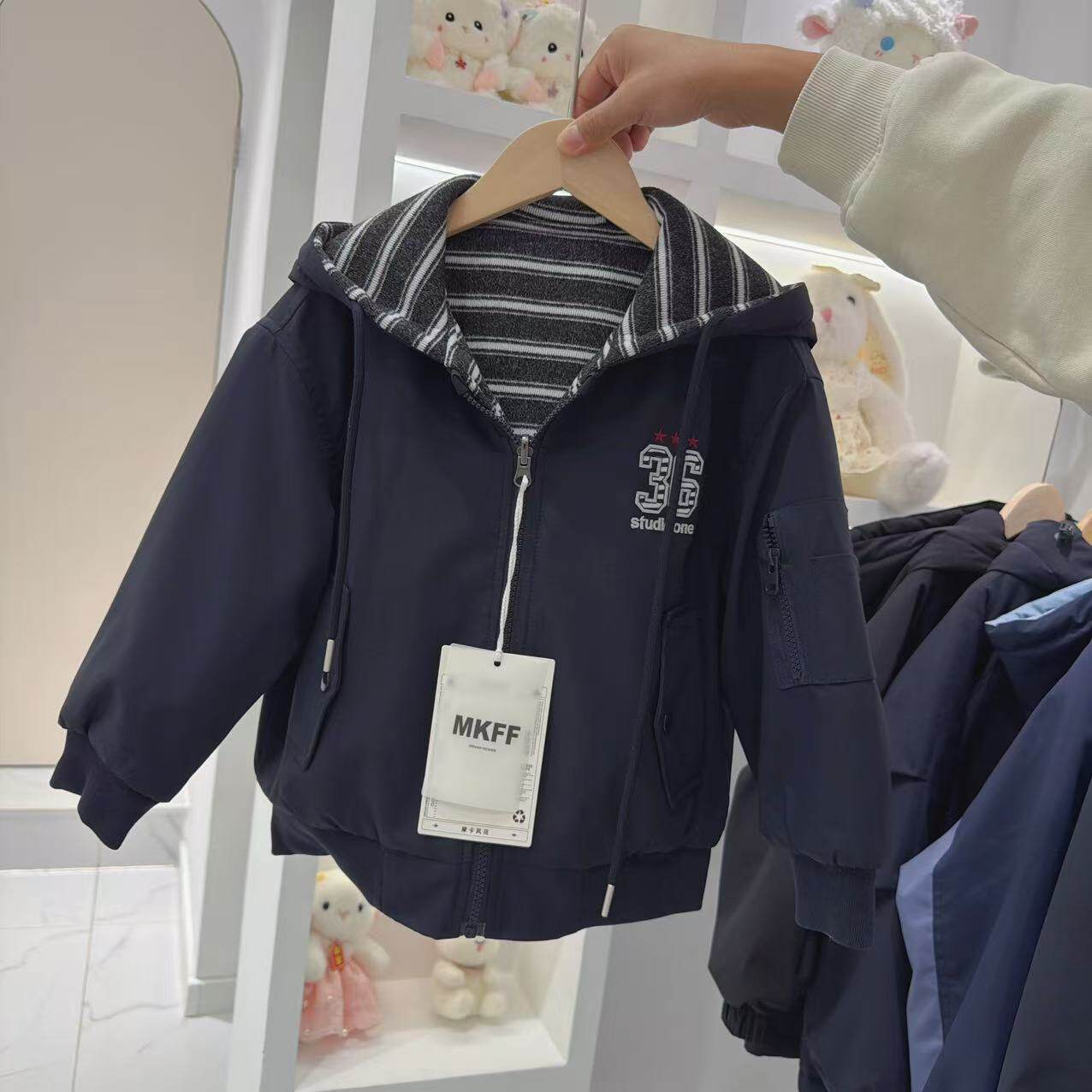 儿童连帽棉服外套男女童加厚保暖拉链上衣洋气休闲儿童冬季外套
