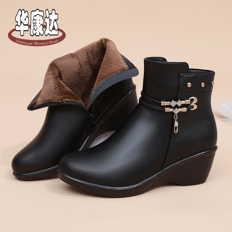 冬季保暖淑女短靴2025新款妈妈棉鞋坡跟加绒中跟防滑中老年棉靴女,女鞋,老爹鞋,淘宝优惠券,粉丝福利购,淘宝优惠卷