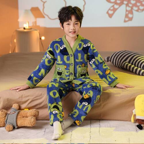 德国男童秋冬加绒保暖家居服套装