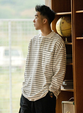 TRS男装|24SS定织320G双纱棉洗水宽松廓形口袋polo衫长袖T恤男