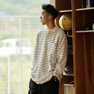 TRS男装|24SS定织320G双纱棉洗水宽松廓形口袋polo衫长袖T恤男