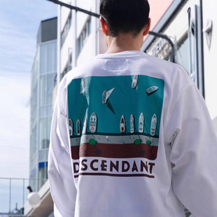 25新款DESCENDANT码头帆船印花圆领长袖情侣复古休闲宽松打底T恤