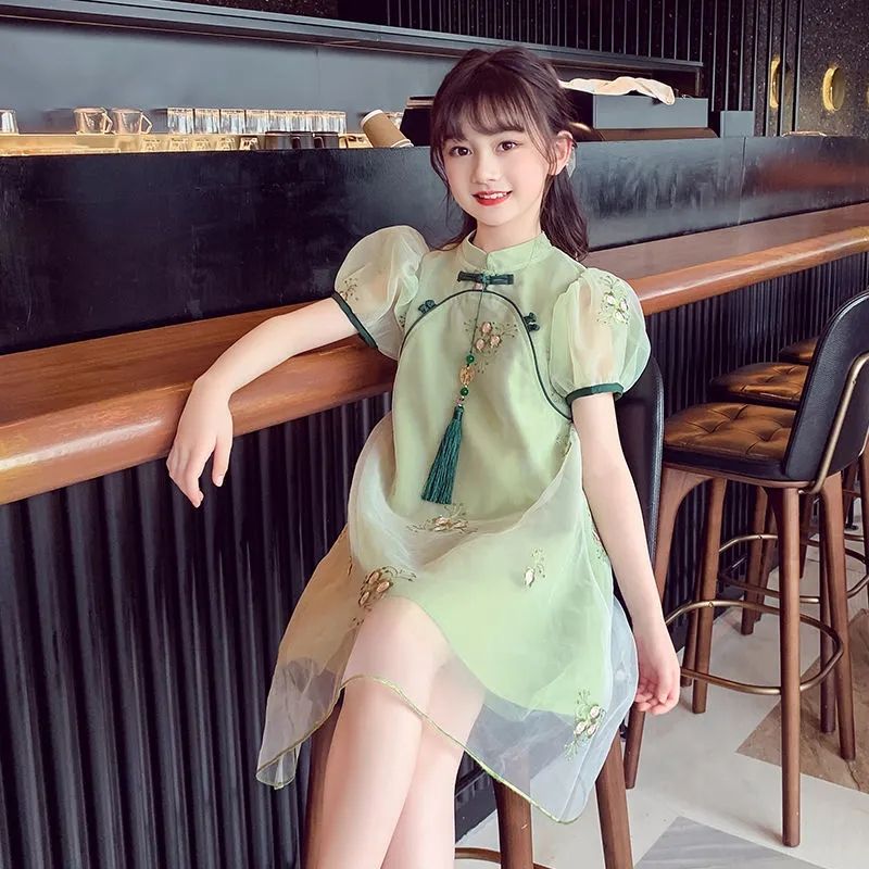 女童夏季旗袍连衣裙2024短袖复古公主裙宝宝中国风裙子汉服连衣裙