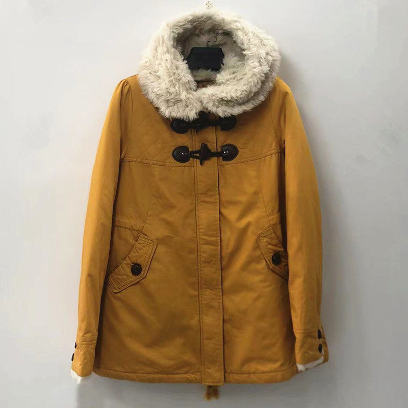 清仓特价 艾格正品新款冬女装韩版休闲姜黄色棉服棉衣外套
