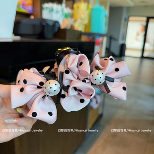 XD1090 粉色波点蝴蝶结少女感13厘米抓夹鲨鱼夹 南法假日 法式