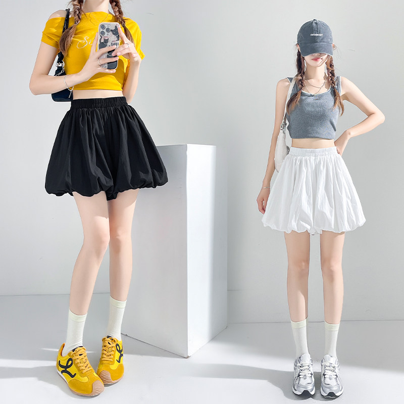 韩系蓬蓬花苞裙裤少女2026夏季新款高中学生松紧高腰a字休闲短裤