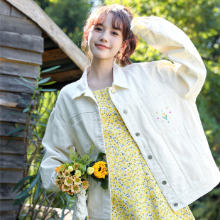2025新款 甜美刺绣宽松牛仔外套女秋季 初高中学生清新休闲上衣夹克