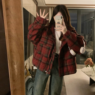 英伦风连帽毛呢夹棉外套女冬季2025新款初高中学生短款保暖棉袄潮