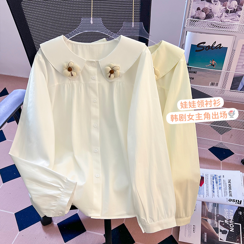 春秋装娃娃领刺绣白衬衫少女2025新款初高中学生洋气内搭宽松衬衣