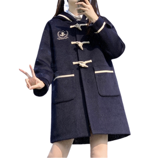 冬装新款日系jk呢子大衣少女初高中学生宽松中长款加厚毛呢外套潮