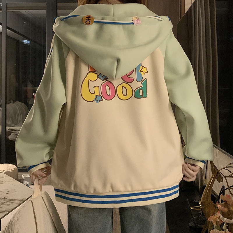 学院风棒球服外套少女春秋2026新款初中高中学生宽松运动开衫卫衣