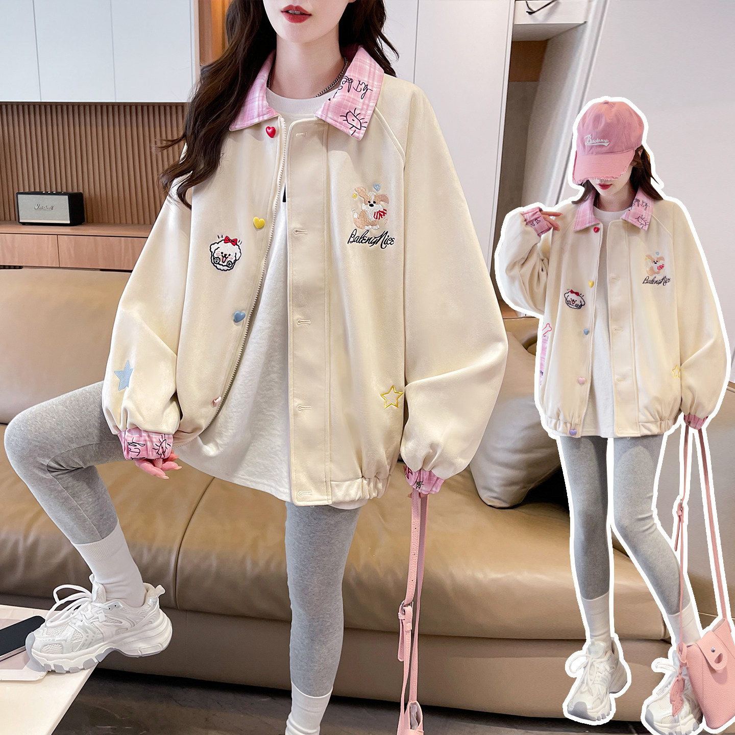 少女可爱棒球服外套大童2026春秋新款初中高中学生假两件翻领夹克,女装/女士精品,短外套,淘宝优惠券,粉丝福利购,淘宝优惠卷