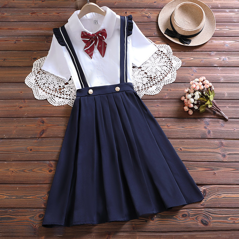 短袖衬衫背带裙套装女夏季2026新款初高中学生朗诵演出班服两件套