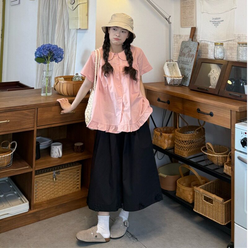 短袖衬衫七分裤裙套装女2026夏季新款初高中学生宽松高级感两件套
