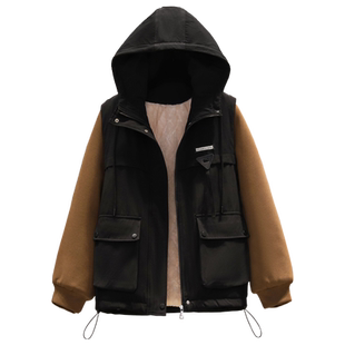 羊羔绒加厚夹棉外套女冬装新款初高中学生小个子大码派克棉服胖MM