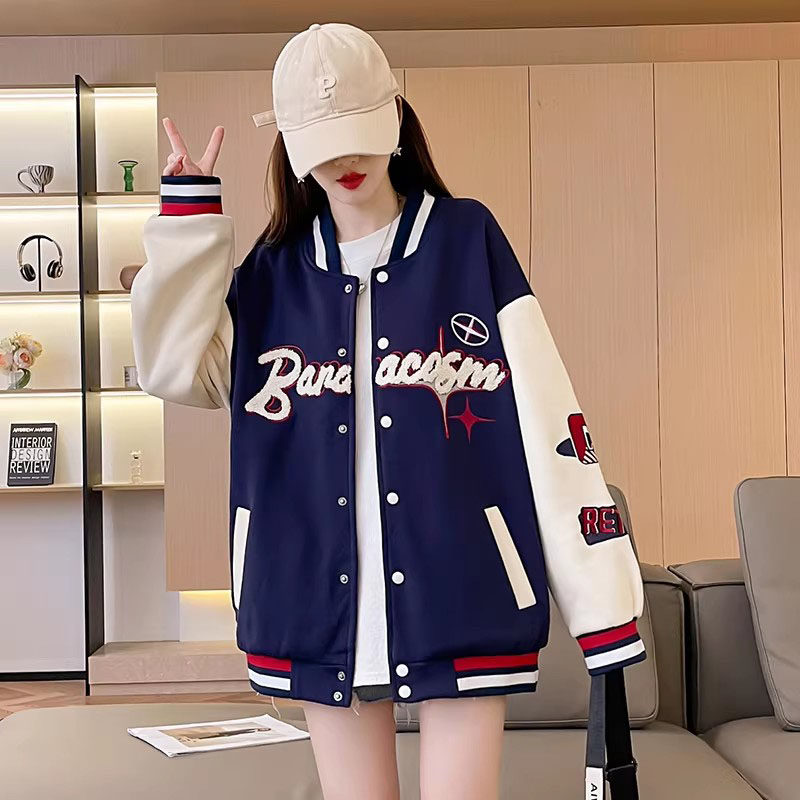 美式复古棒球服外套少女2026春秋新款初高中学生潮流运动开衫卫衣
