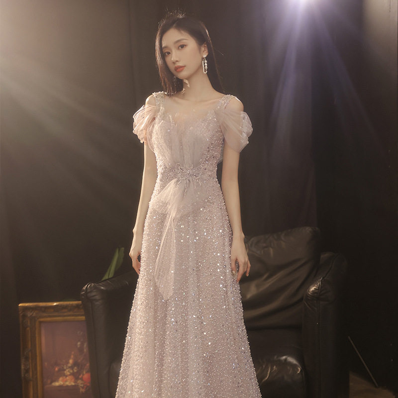 轻奢重工亮片长款晚礼服轻婚纱敬酒服 订婚 宴会 年会 艺考 主持