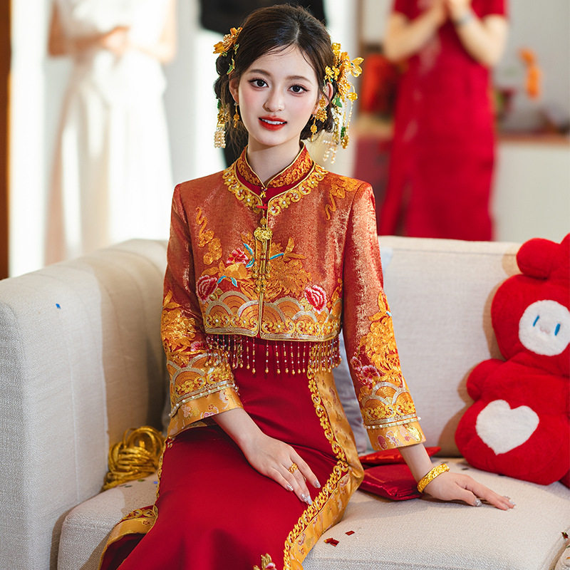 重工刺绣旗袍套装嫁衣新娘敬酒服