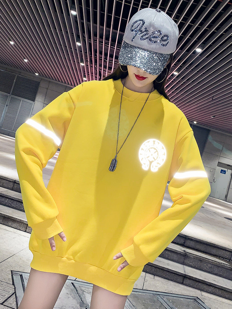 SWEATSHIRT WOMENS 2024 NEW KOREAN VERSION LOOSE MID-LENGTH LONG-SLEEVED CREWNECK PLUSH THICKENED TIDE INS SUPER HOT CEC TOP