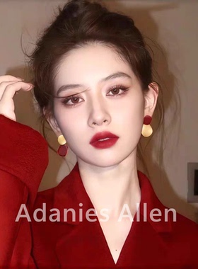 红色大气高级耳环女气质轻奢耳钉
