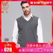 2018 thu đông mới hươu vua áo len cashmere tinh khiết cashmere màu rắn V-cổ nam đan tay áo vest - Áo len Cashmere