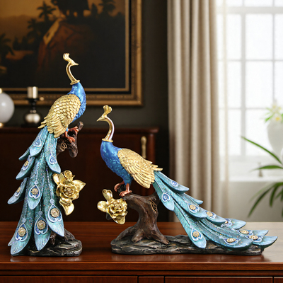 欧式轻奢树脂装饰品孔雀开屏摆件