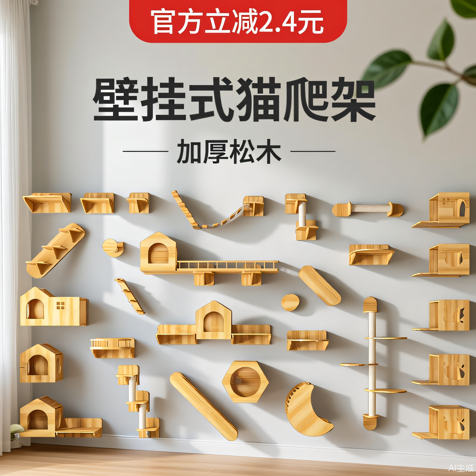 上墙式猫爬架现货实木猫跳板跳台公寓墙面太空舱猫窝DIY定制猫墙
