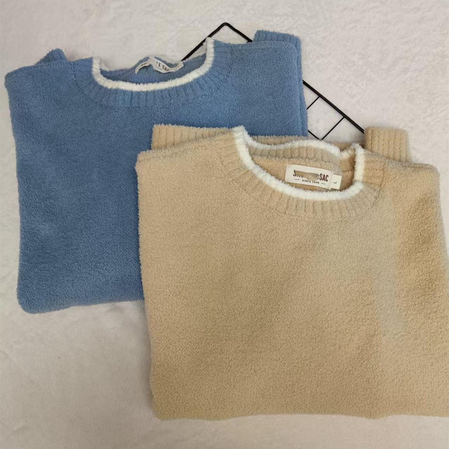 秋冬款软绵绵半边绒圆领长袖套头极简风家居服单件上衣
