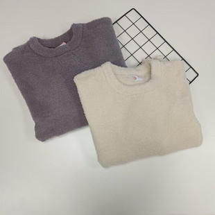 秋冬情侣款大码软绵绵半边绒圆领家居服单上衣