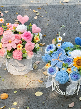 创意母亲节针织花混搭玫瑰郁金香仿真花抱抱桶送闺蜜妈妈生日礼物