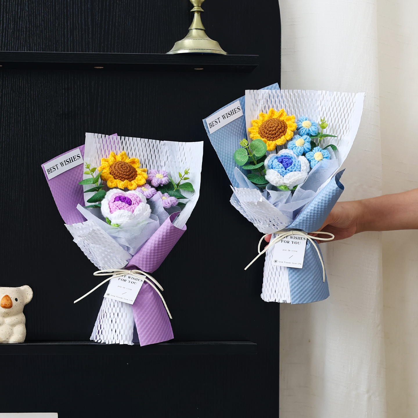 简约针织手工向日葵玫瑰花束情人节生日纪念日惊喜礼物送女友闺蜜