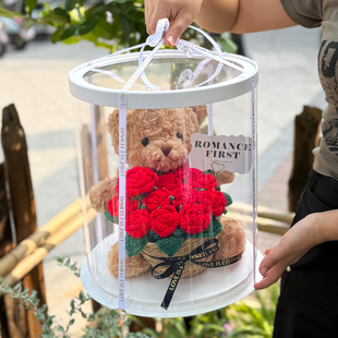 创意毛线花生日礼物送女朋友闺蜜泰迪熊玩偶红玫瑰花束情人节礼物