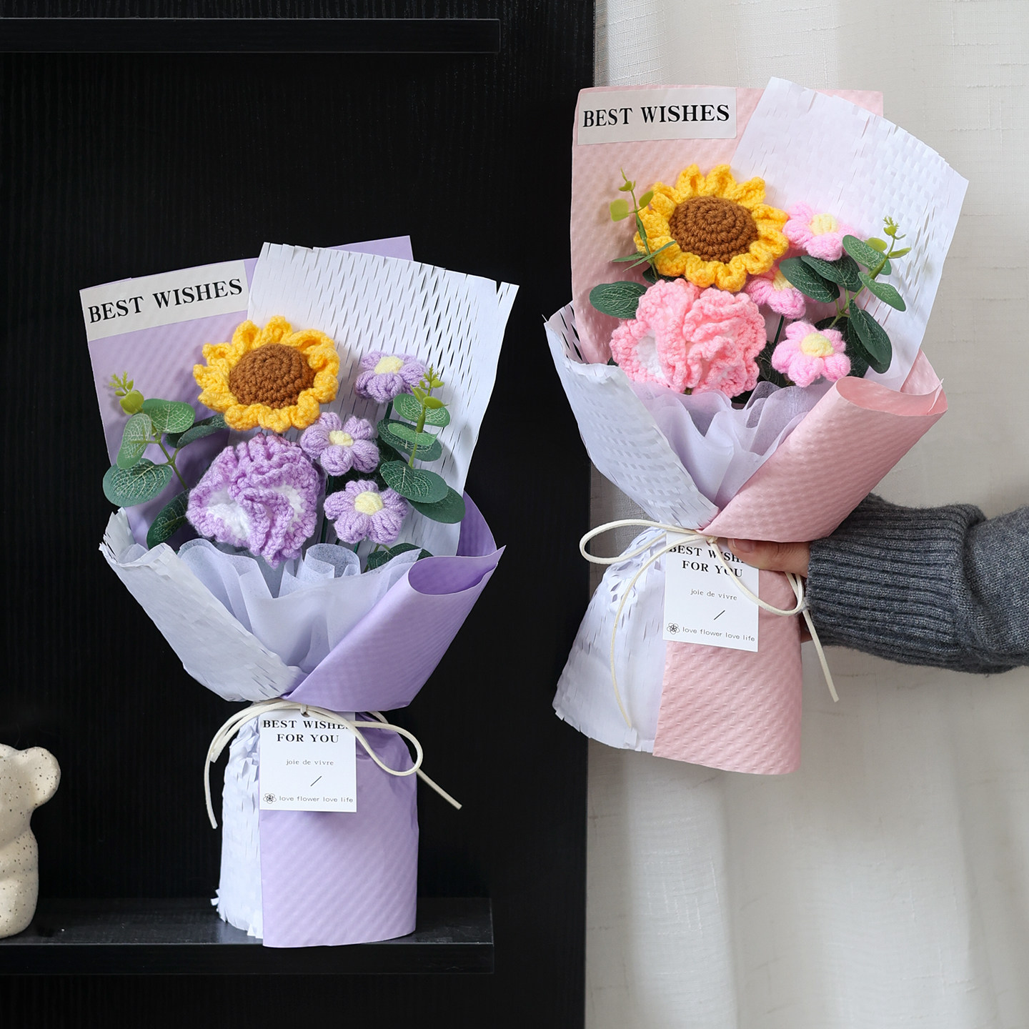 母亲节手工编织花仿真向日葵康乃馨花束永生花生日礼物送女友妈妈