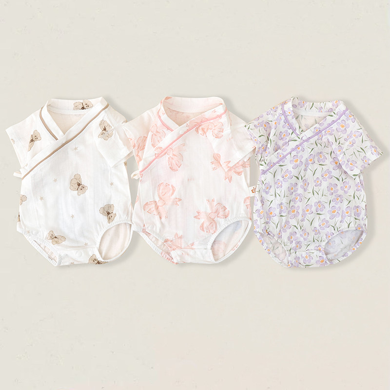 咪兔贝鼻夏款短袖包屁衣婴儿包屁衣碎花宝宝薄款纯棉新生儿中国风