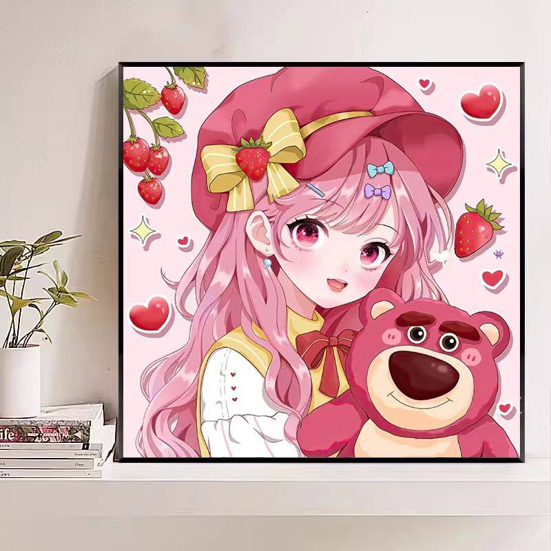 【加厚绣布】新款十字绣卧室儿童房草莓熊女孩32色满绣无勾边