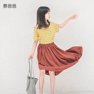 女孩子大童黄色条纹T恤091 蔡爸爸童装 夏季 上衣2026新款 389 短袖